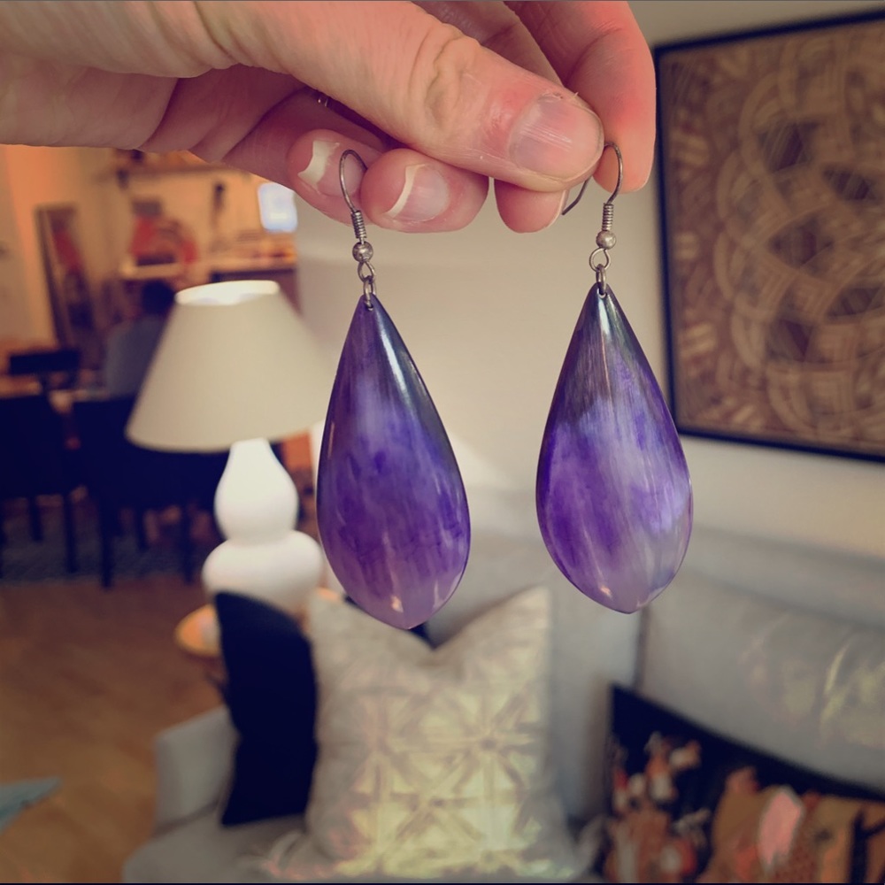 Bull Horn Violet &Black Earrings